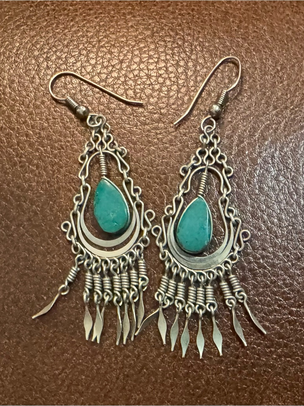 Teardrop Malachite Peruvian Dangle Earrings